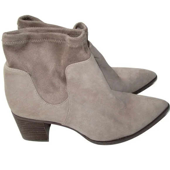 Sole Society Ankle Boots Faux Suede Taupe Block Heel Quiet Luxury 6.5 - Picture 4 of 9